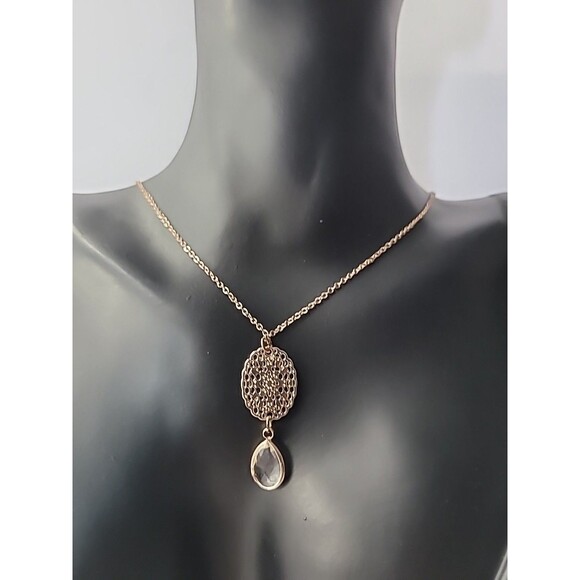 Vintage Necklace Gold Tone Chain Pendant Charm Crystal Clear Jewelry Costume - Picture 3 of 9